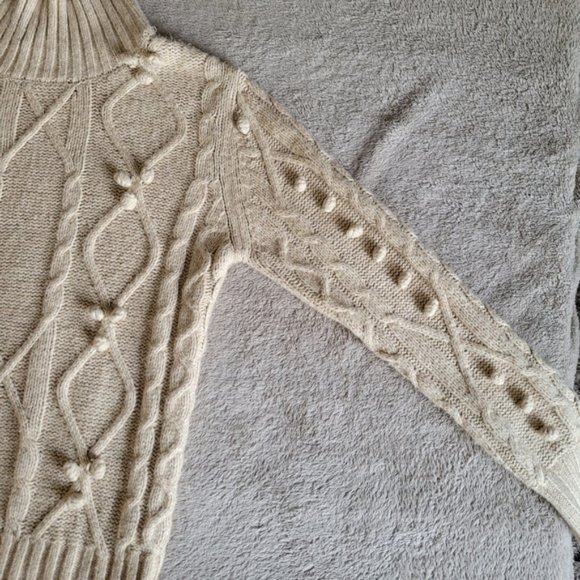 Cupcakes and Cashmere mock neck cable knit pompom sweater size medium - Picture 9 of 14